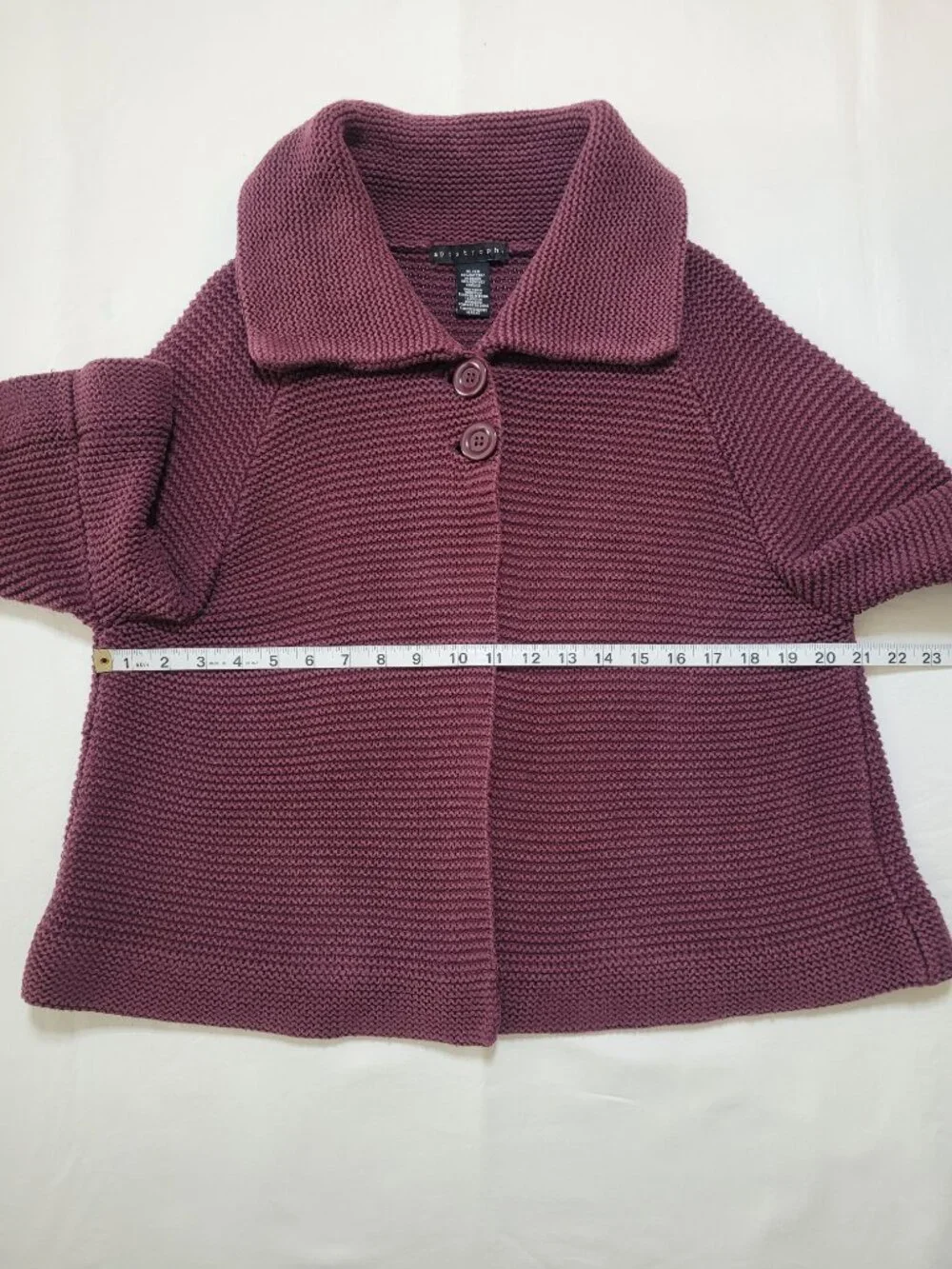 Apostrophe Burgundy Textured Knit Swing Cardigan Sweater 3/4 Sleeve XL Y2K
